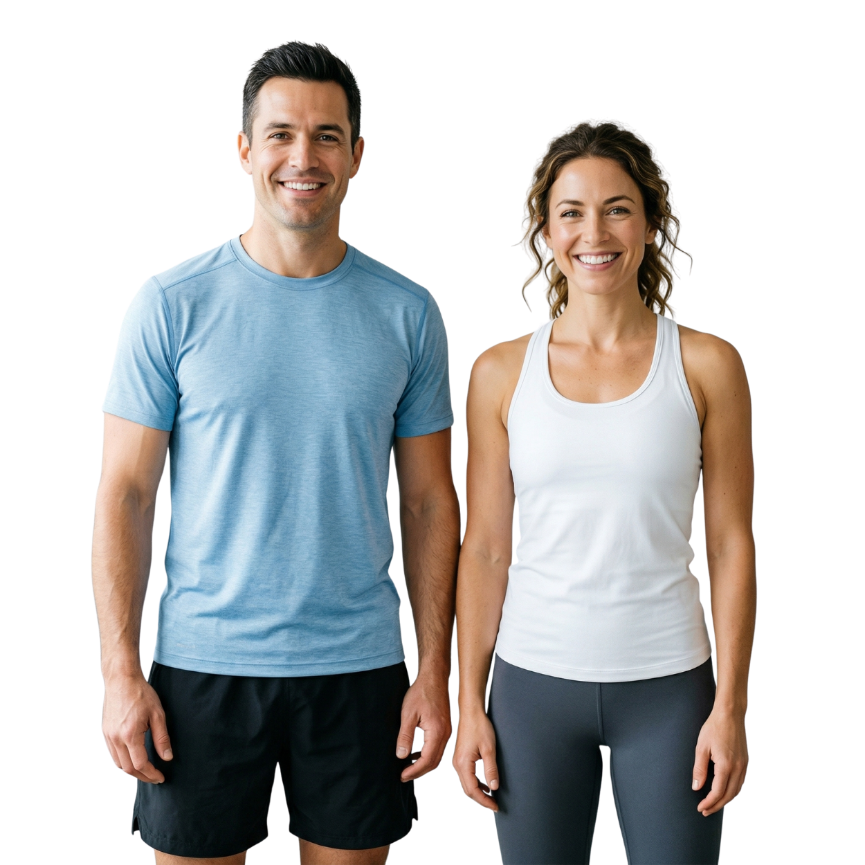 Two happy healthy people smiling - BiohackHealthNow community members enjoying optimal health through science-backed supplements